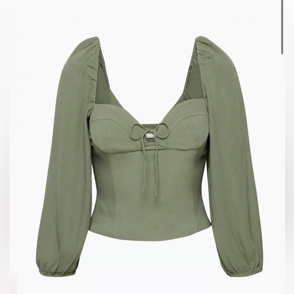 Small green Aritzia blouse with bow
